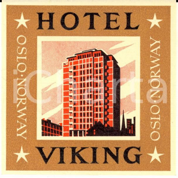 Materiale pubblicitario d’epoca 1950 ca OSLO / NORWAY Hotel VIKING Etichetta pubblicitaria ILLUSTRATA 8x8 1