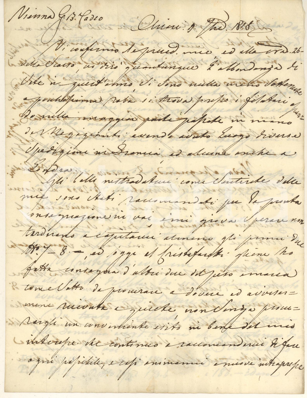 Documento originale, autentico 1818 CHIARI BS Pietro CADEO e le difficoltà del mercato tessile a Londra 1