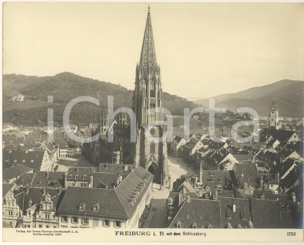 Fotografia d epoca originale 1904 FREIBURG IM BREISGAU mit dem Schlossberg Foto n° 1753 1 1