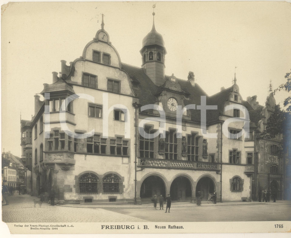 Fotografia d epoca originale 1904 FREIBURG IM BREISGAU Neues Rathaus Foto ANIMATA bambini n° 1765 1 1