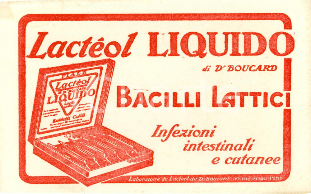 Materiale pubblicitario d’epoca 1930 ca PARIS Laboratoires BOUCARD Bacilli LACTEOL Pubblicità farmaceutica 5 1