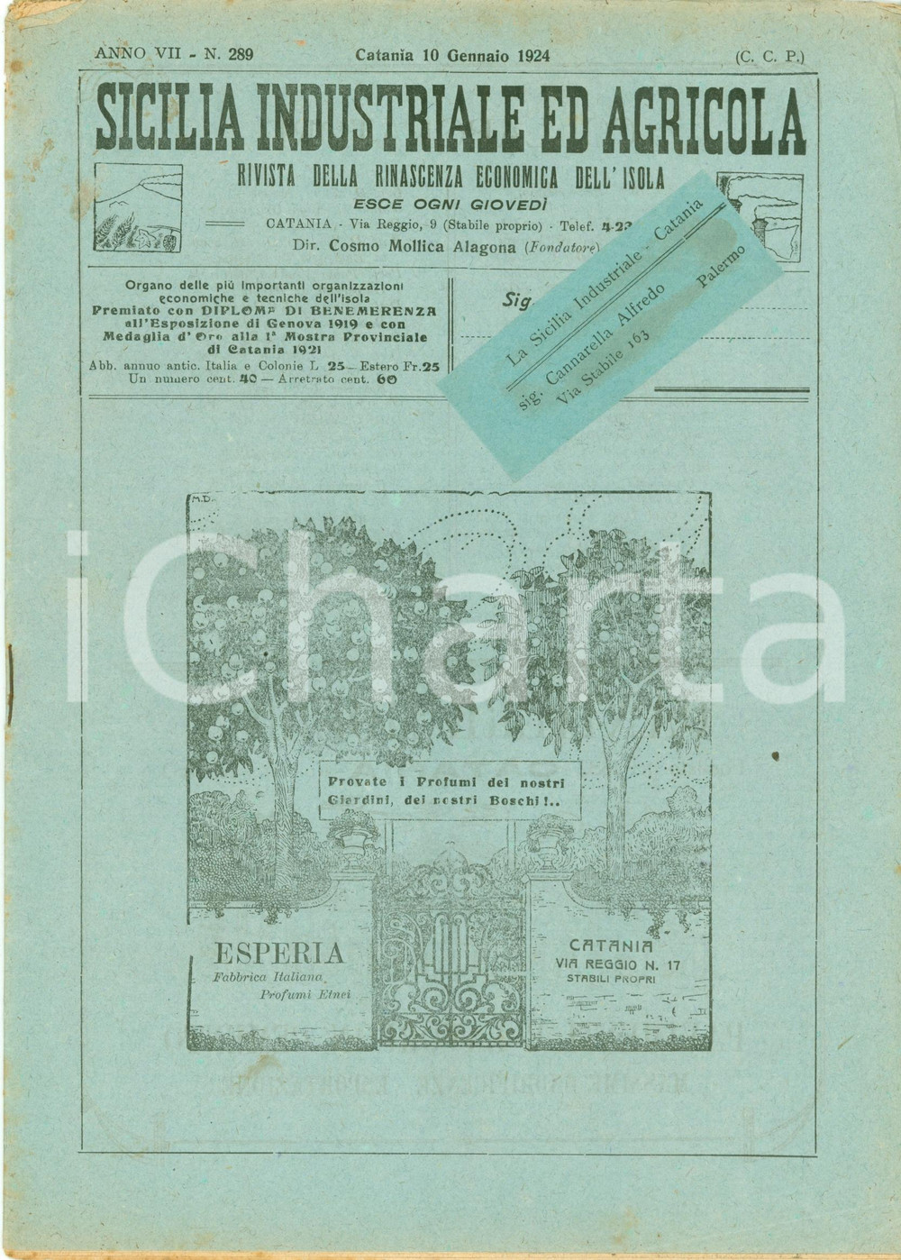 Giornale, rivista storica 1924 SICILIA INDUSTRIALE ED AGRICOLA Campi dimostrativi frumento CALTANISSETTA 2 1
