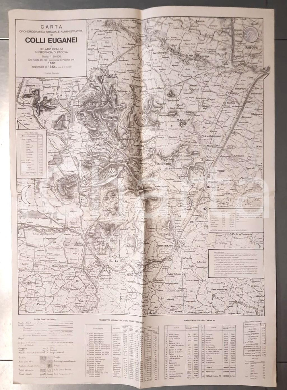 Mappa, planimetria storica 1982 COLLI EUGANEI e Provincia di PADOVA  Carta oroidrografica Mappa 50x70 cm 1