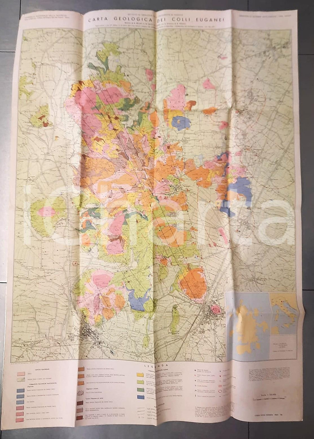 Mappa, planimetria storica 1980 COLLI EUGANEI / PADOVA  Carta geologica scala 1 : 25.000  73x100cm 1