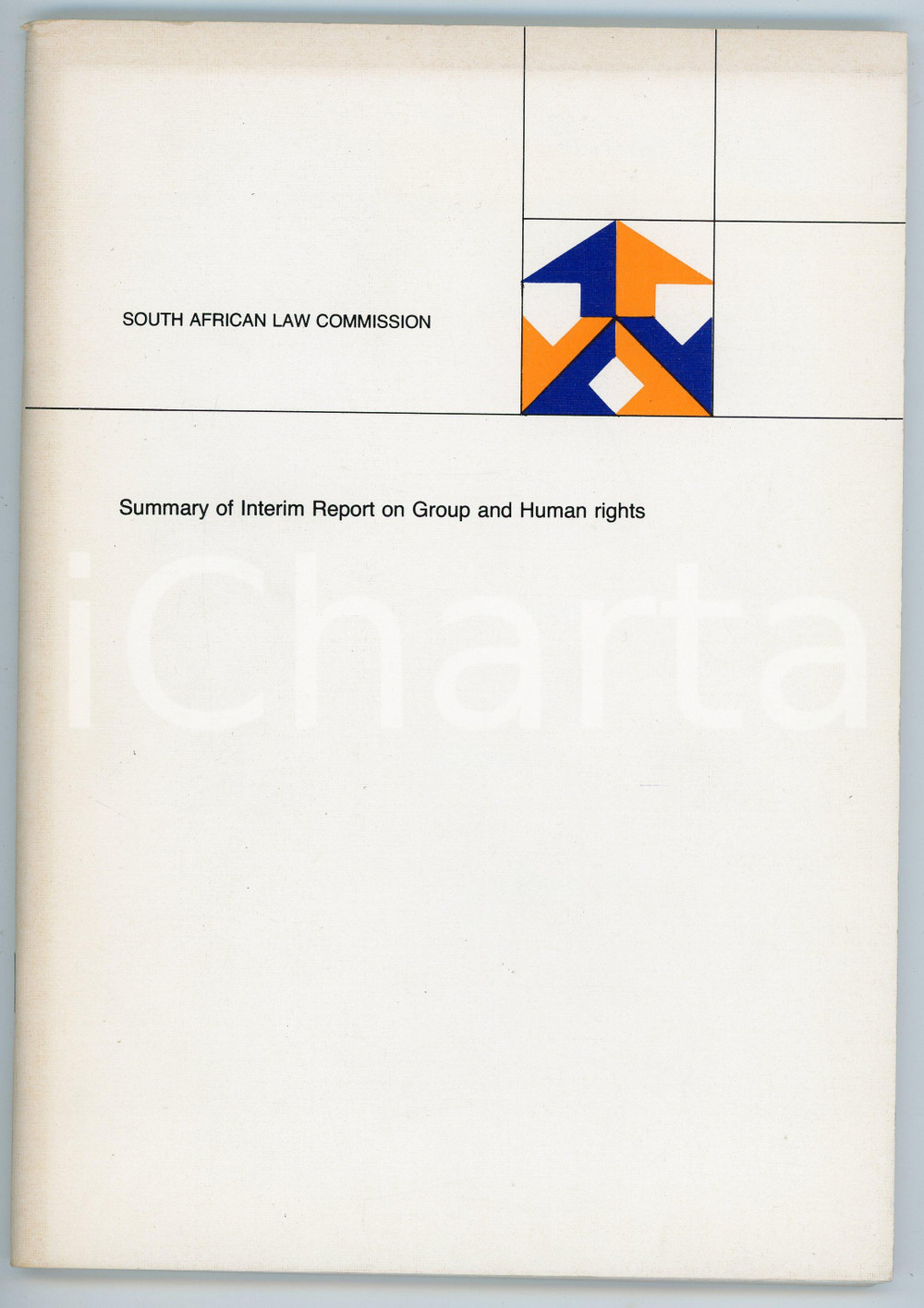 1991 SOUTH AFRICAN LAW COMMISSION Summary interim reports on human rights Pubblicazione in lingua inglese e afrikaans.TITOLO COMPLETO: Summary of interim report con group and human rights PAGINE: 116CONDIZIONI:FAIR/discreto Bruniture in copertinaFORMATO: 17x25  cm originale e autentica 1