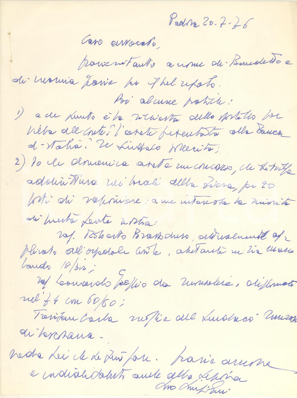 Autografo originale 1976 PADOVA Lettera on. Luigi GUI con messaggio di raccomandazione  Autografo 1