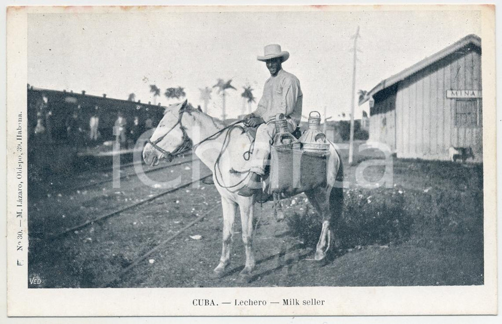 Cartolina originale da collezione 1900 ca CUBA Lechero  Venditore di latte  Cartolina postale 1