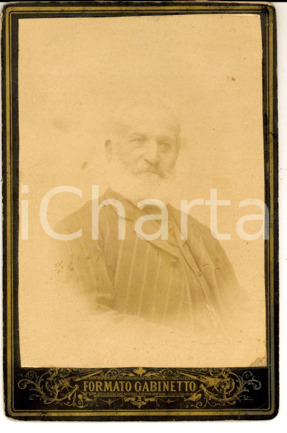 Fotografia d epoca originale 1890 ca MILANO ? Ritratto anziano in abito a righe Foto famiglia MARITANI 1