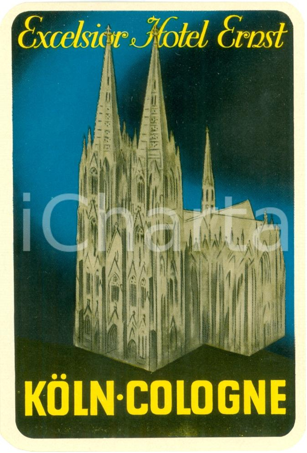 Materiale pubblicitario d’epoca 1955 ca KOLN Etichetta bagagli EXCELSIOR HOTEL ERNST Illustrata 2 1