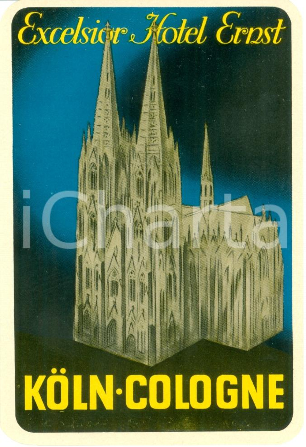 Materiale pubblicitario d’epoca 1955 ca KOLN Etichetta bagagli EXCELSIOR HOTEL ERNST Illustrata 3 1