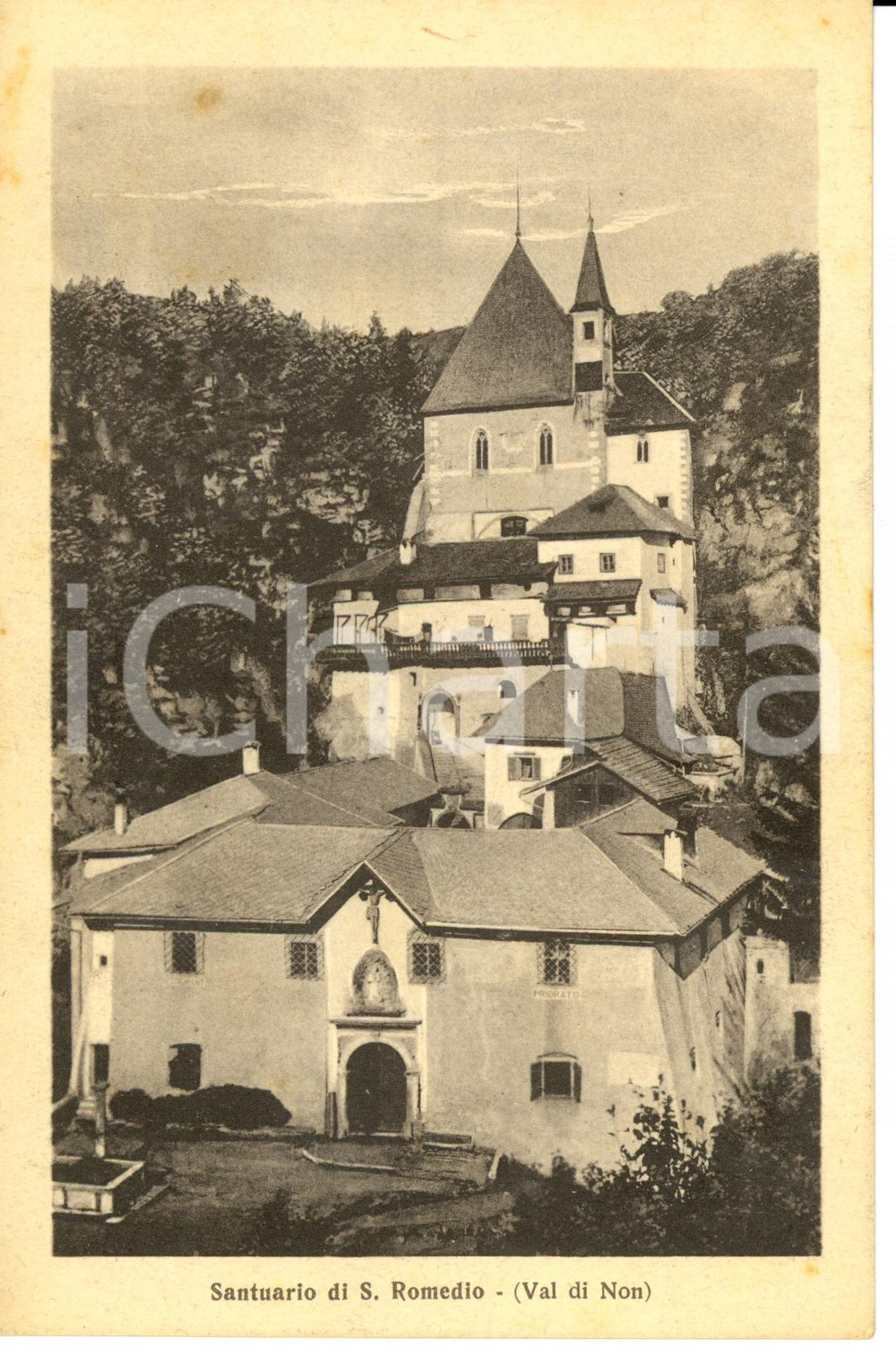 Cartolina originale da collezione 1930 ca COREDO TN Veduta Santuario di SAN ROMEDIO Cartolina FP NV 1