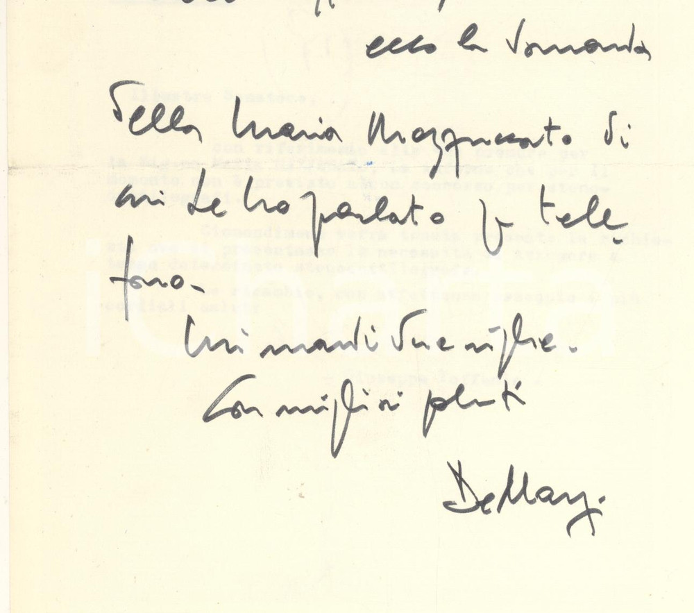 Autografo originale 1976 SENATO DELLA REPUBBLICA On. Fernando DE MARZI  Lettera autografa 1