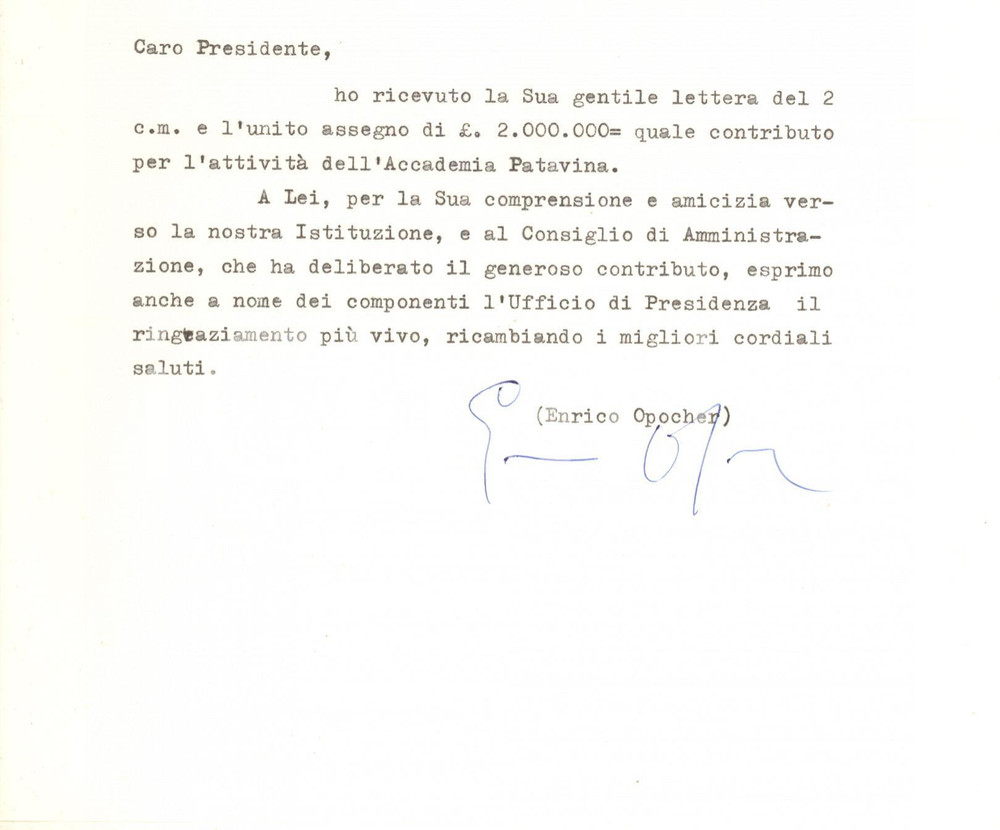 Autografo originale 1977 PADOVA Accademia Patavina Scienze Lettere  Enrico OPOCHER  AUTOGRAFO 1