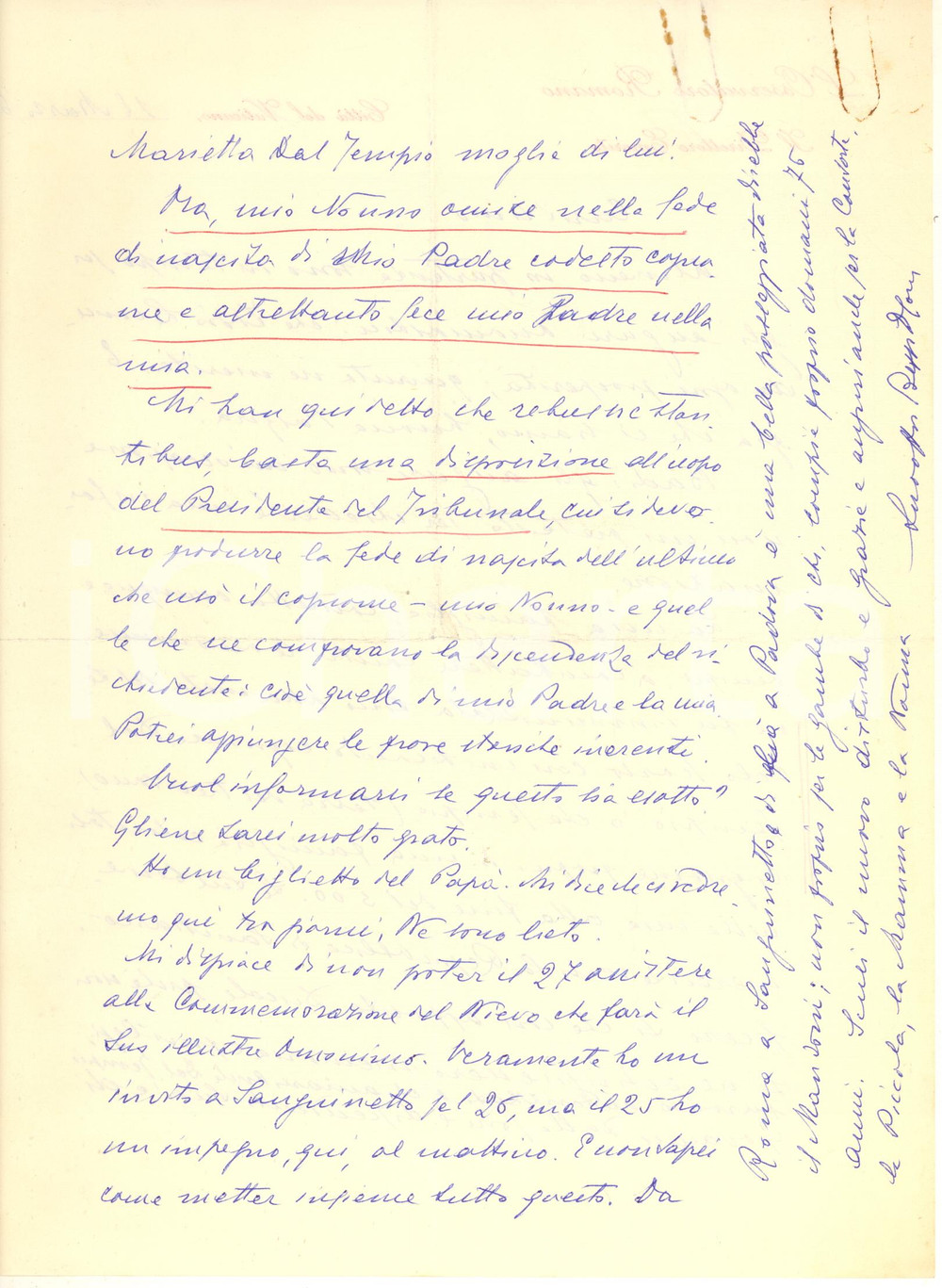 Autografo originale 1962 ROMA Lettera Giuseppe DALLA TORRE su omonimie della famiglia Autografo 1