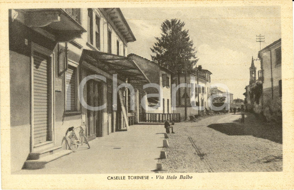Cartolina originale da collezione 1943 CASELLE TORINESE Veduta di via ITALO BALBO Cartolina ANIMATA 1