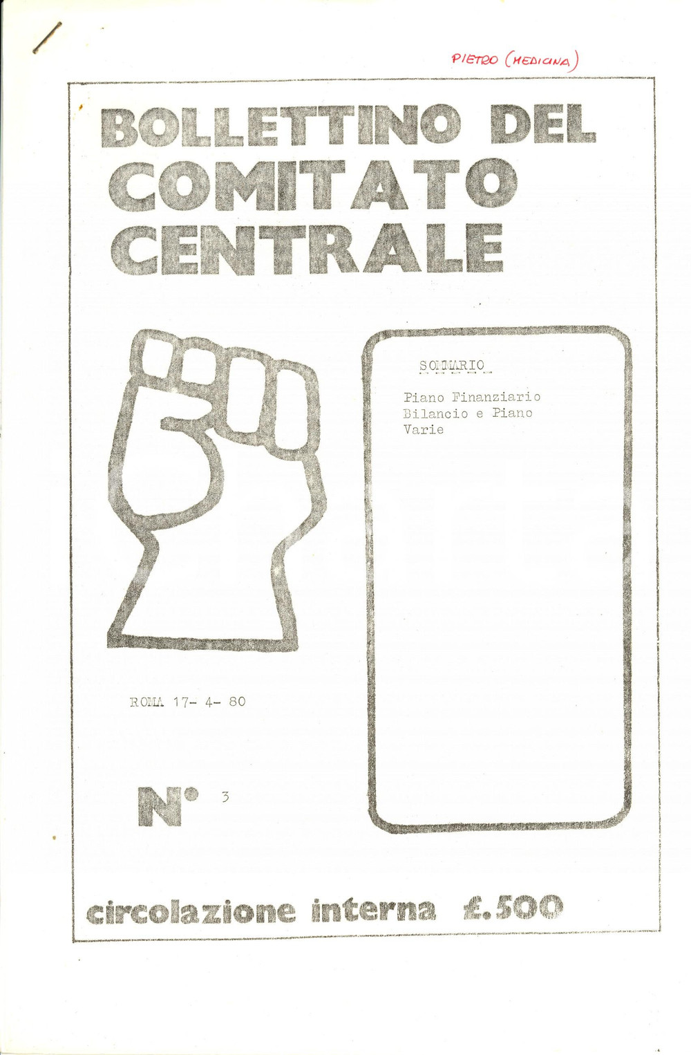 Materiale pubblicitario d’epoca 1980 LEGA SOCIALISTA RIVOLUZIONARIA Piano finanziario Comitato Centrale 1