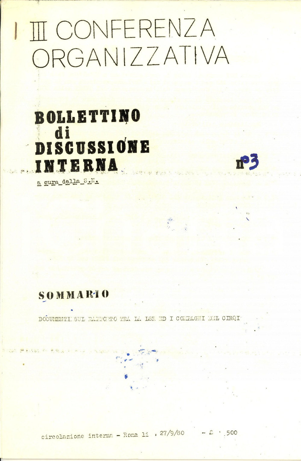 Materiale pubblicitario d’epoca 1980 ROMA LEGA SOCIALISTA RIVOLUZIONARIA rapporti con compagni del CIRQI 2 1