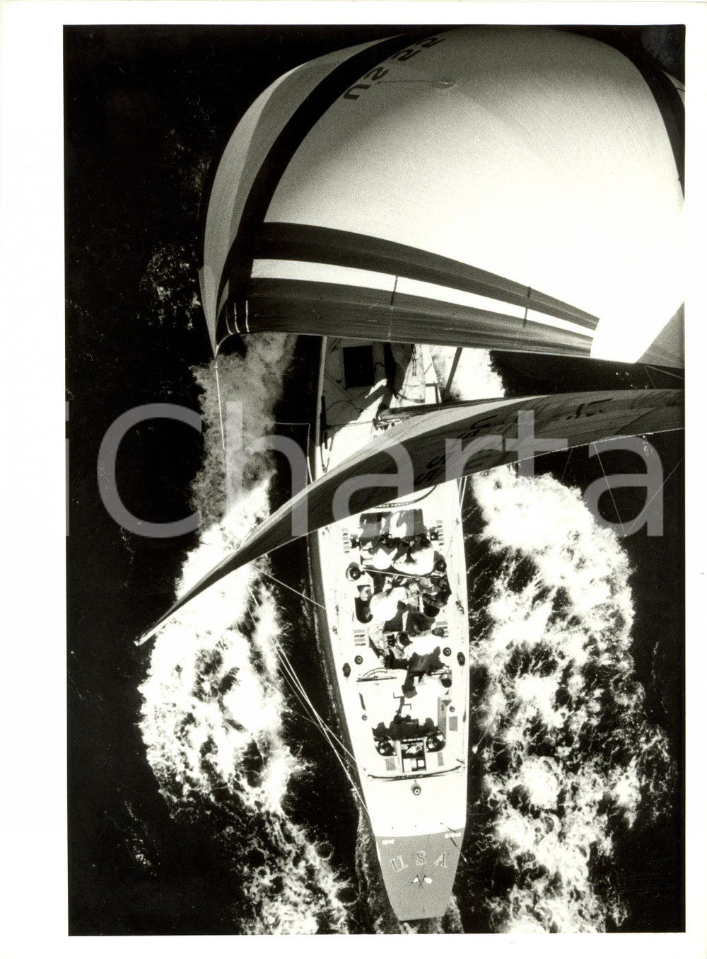 Fotografia d epoca originale 1987 FREMANTLE AU Louis Vuitton Cup STARS AND STRIPES vista dall alto REGATTA 1