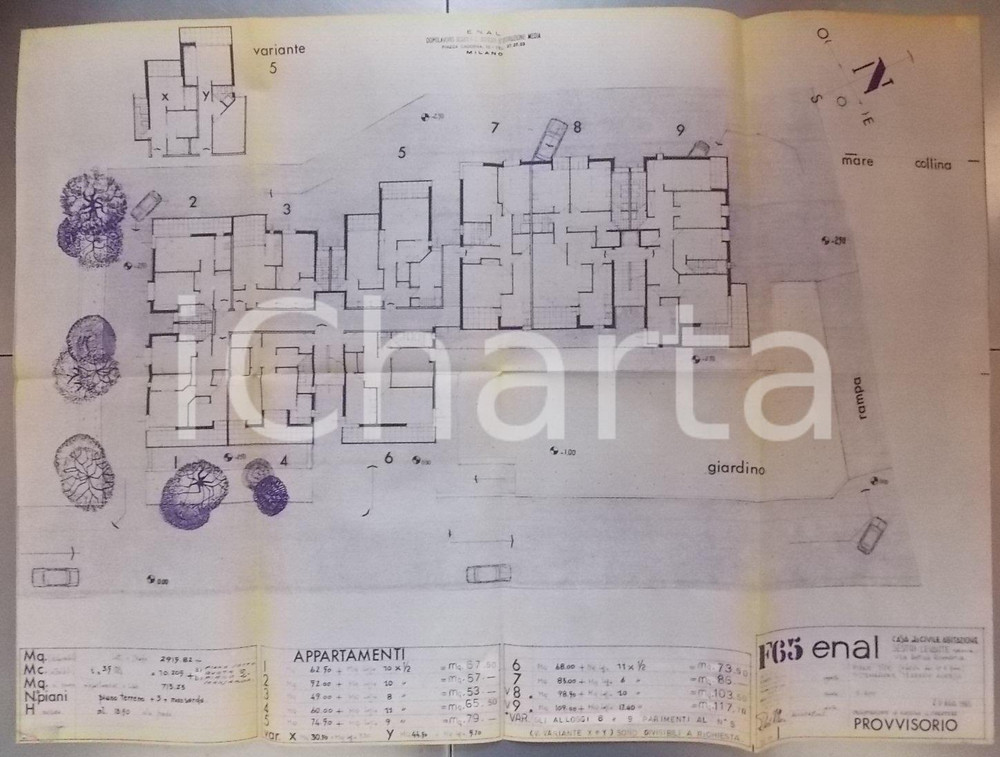 Mappa, planimetria storica 1965 SESTRI LEVANTE Immobile cooperativa SELEMAR ENAL Milano PLANIMETRIA 2 1