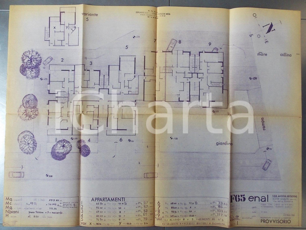 Mappa, planimetria storica 1965 SESTRI LEVANTE Immobile cooperativa SELEMAR ENAL Milano PLANIMETRIA 3 1
