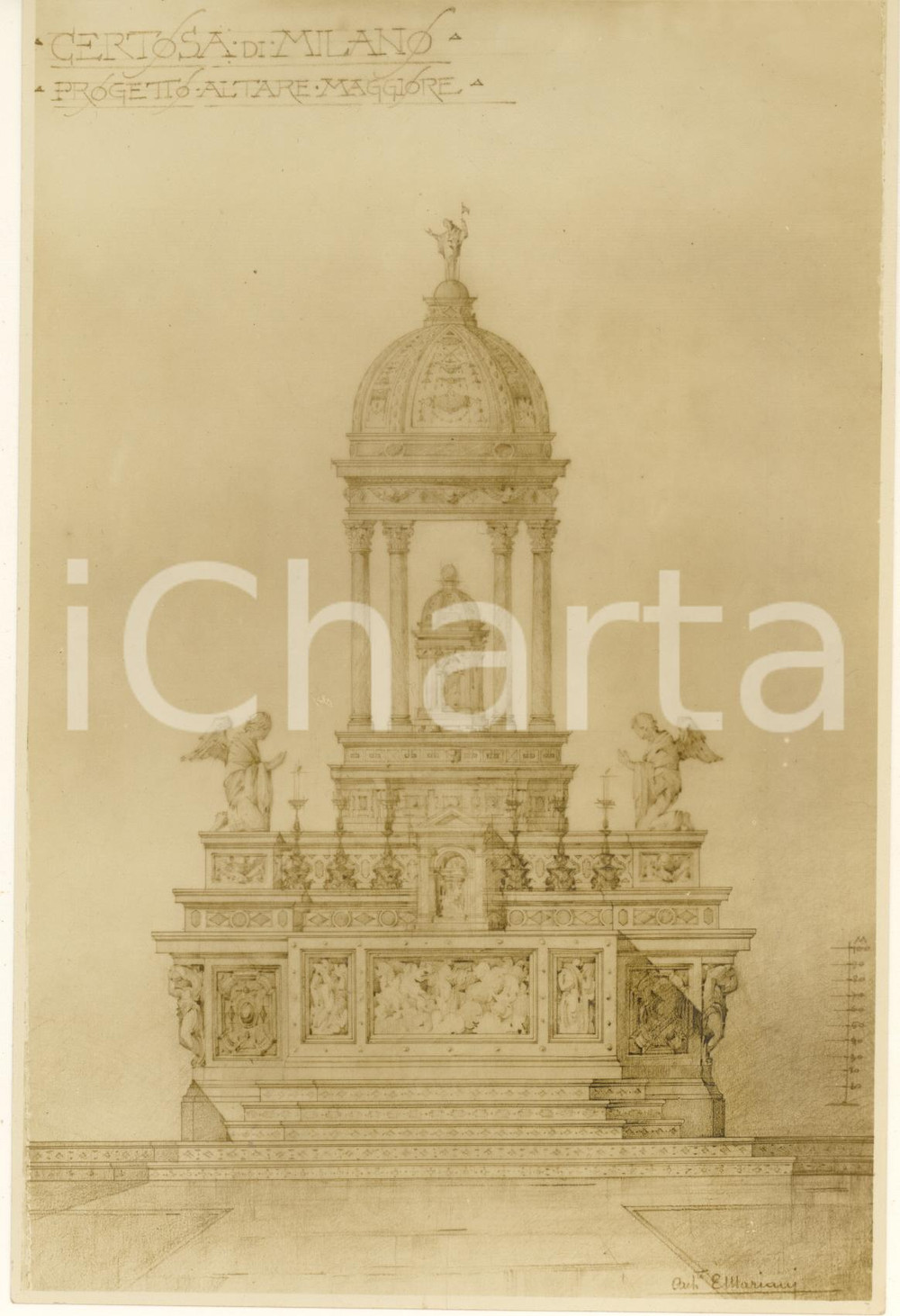 Fotografia d epoca originale 1930 CERTOSA DI MILANO Arch. E. MARIANI Foto del progetto per l altare maggiore 1