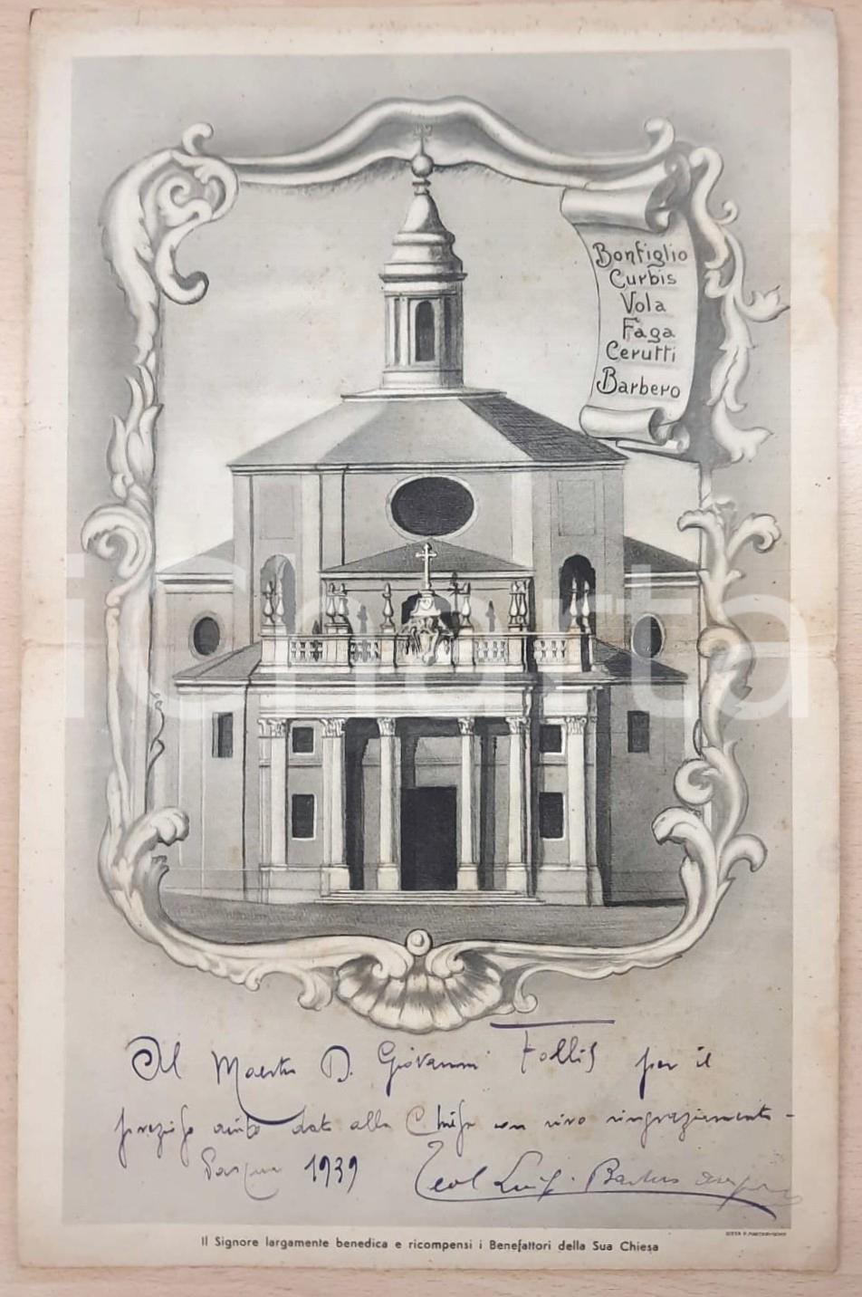 Autografo originale 1939 BORGOMASINO Chiesa SS. SALVATORE Stampa con autografo teologo Luigi BARBERO 1