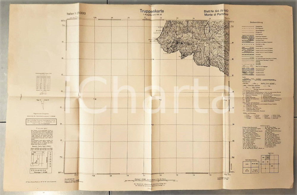 Mappa, planimetria storica 1943 WW2 Truppenkarte WEHRMACHT  Monte di PORTOFINO  Mappa n° 94 1