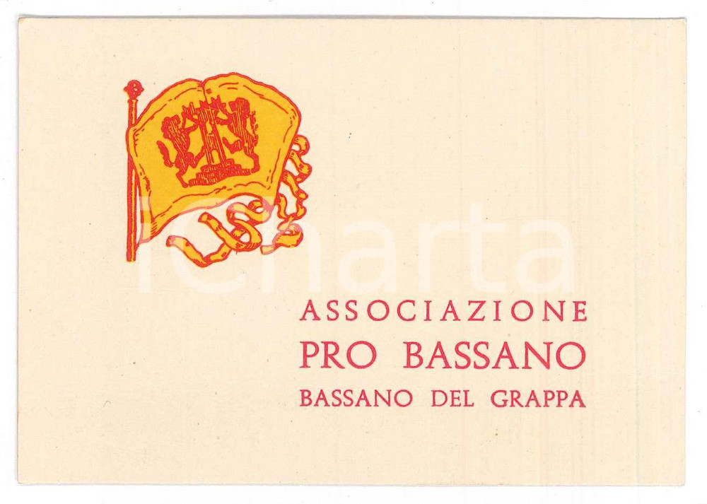 Oggetto da collezione cartaceo 1954 BASSANO DEL GRAPPA Associazione Pro Bassano Tessera 10x7 cm 1