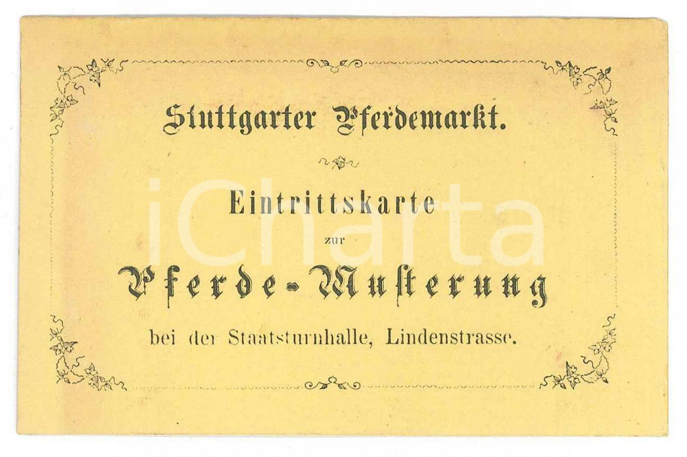 Oggetto da collezione cartaceo 1910 ca DEUTSCHLAND Stuttgarter Pferdemarkt  Eintrittskarte PferdeMusterung 1