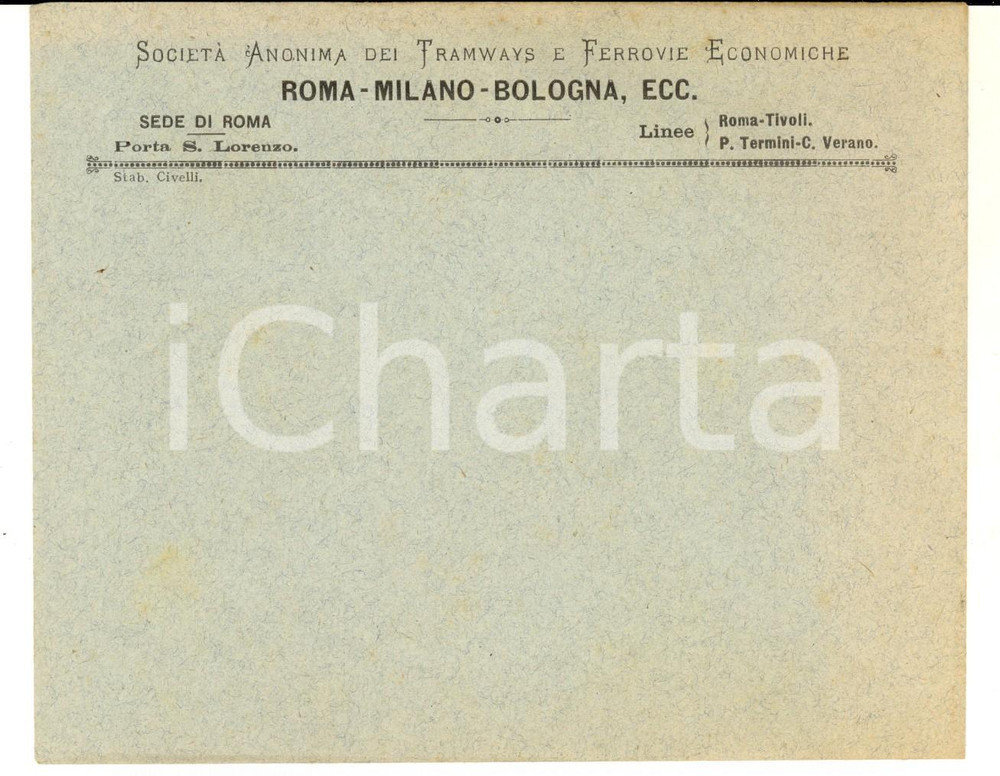 1910 ca ROMA Società Anonima dei Tramways e Ferrovie Economiche - Busta VUOTA 1 Busta d'epoca . CONDIZIONI: G  originale e autentica 1