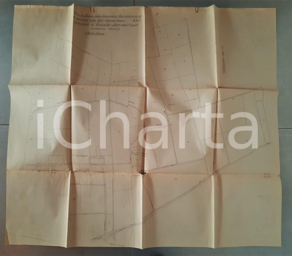 Mappa, planimetria storica 1930 ca CAMPISCO / SERGNANO CR CARAVAGGIO Mappa possessione CAMPISCO 1