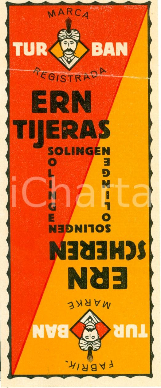 Materiale pubblicitario d’epoca 1955 ca SOLINGEN GERMANY Etichetta Forbici ERN a colori 2 1
