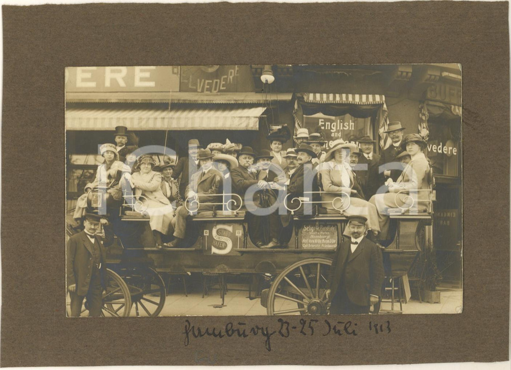 Fotografia d epoca originale 1913 HAMBURG GERMANY Café BELVEDERE  Carrozza turistica Foto 14x9 cm 1