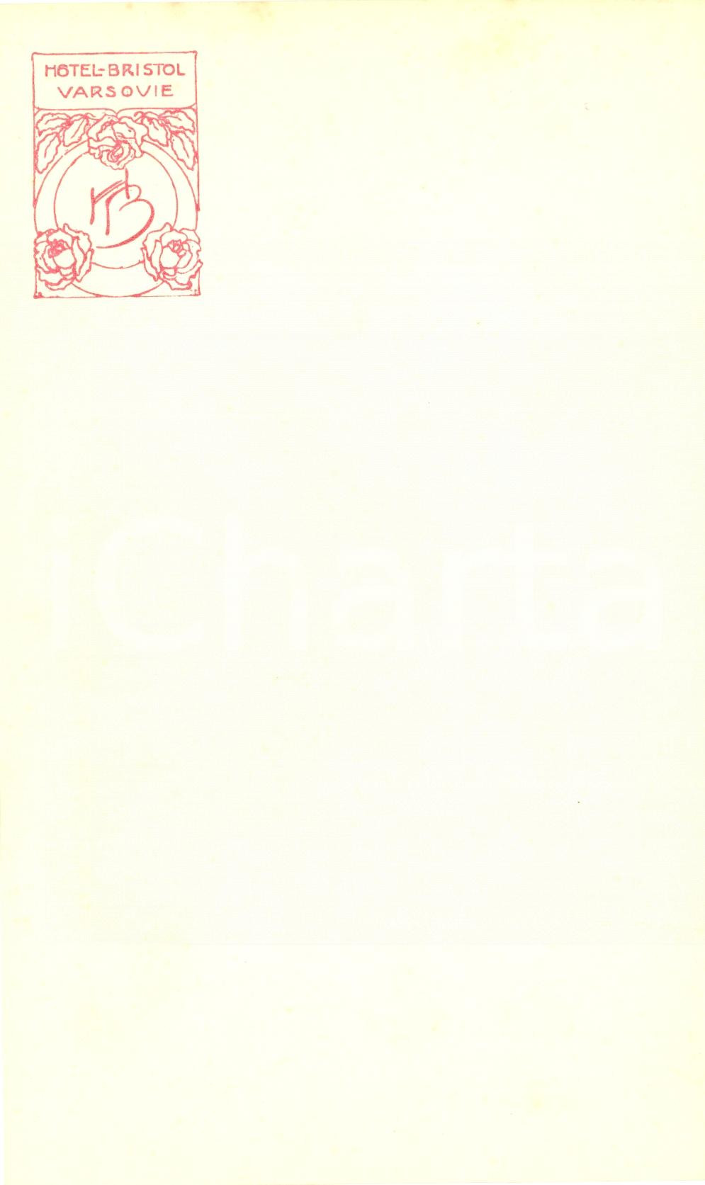 Materiale pubblicitario d’epoca 1920 ca VARSAVIA  Hotel BRISTOL Carta da lettere intestata 4 facciate 1