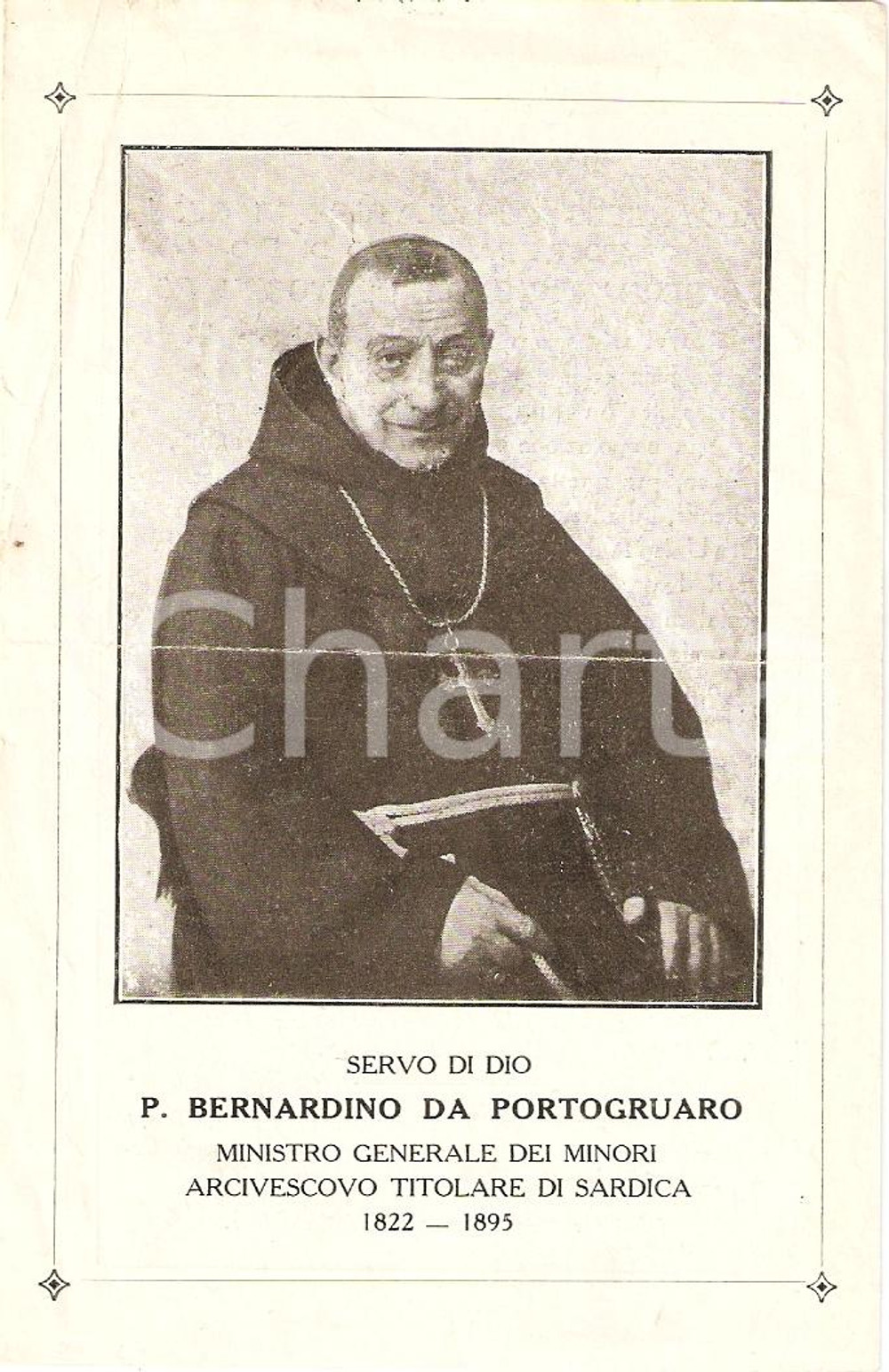Oggetto da collezione cartaceo 1925 circa In memoria di P. BERNARDINO DA PORTOGRUARO 1