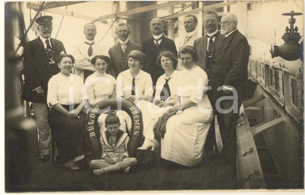 Fotografia d epoca originale 1913 Norddeutscher Lloyd  Piroscafo BULOW  Passeggeri a bordo Foto 14x9 cm 1