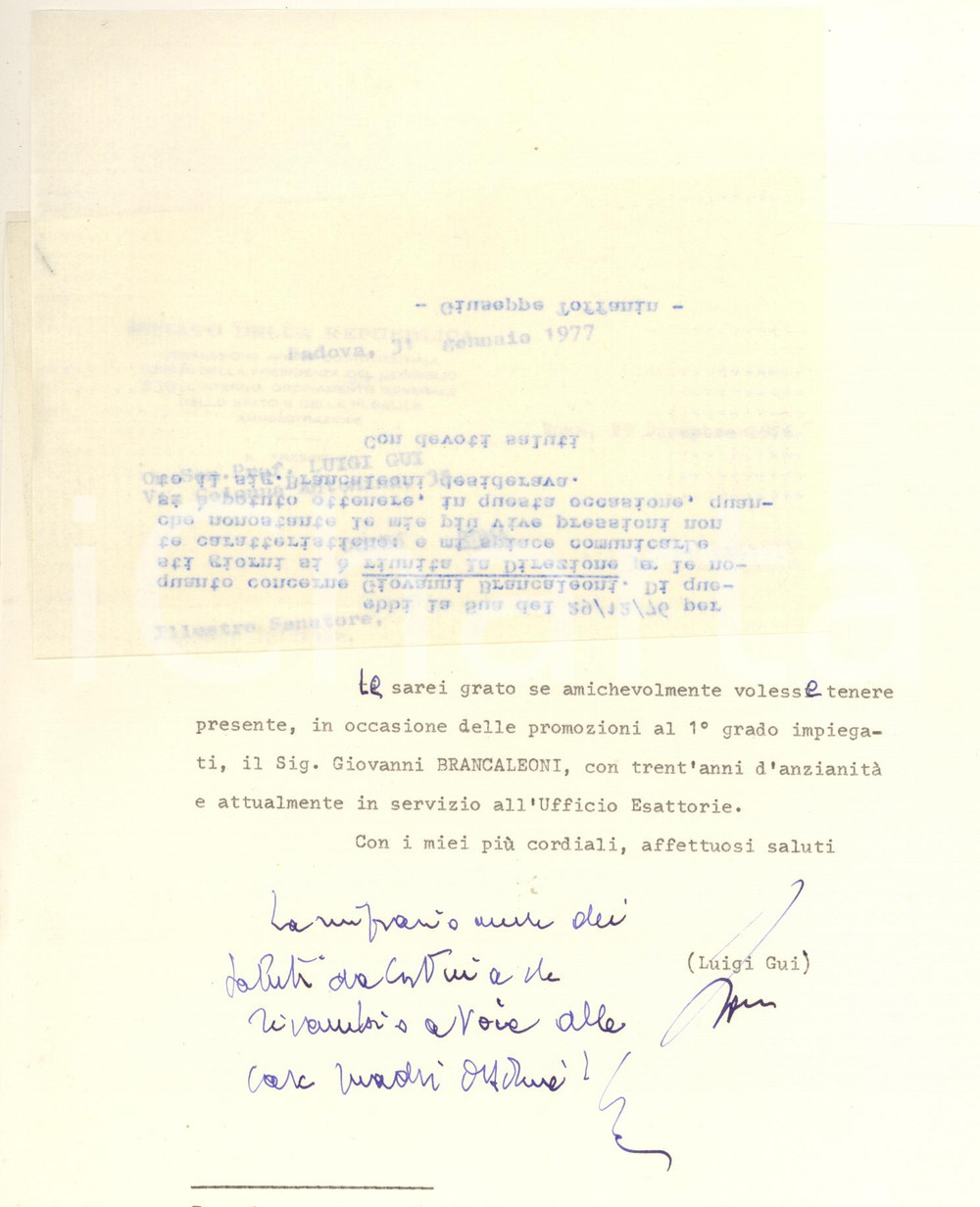 Autografo originale 1976 ROMA Lettera on. Luigi GUI per promozione di un impiegato  Autografo 1