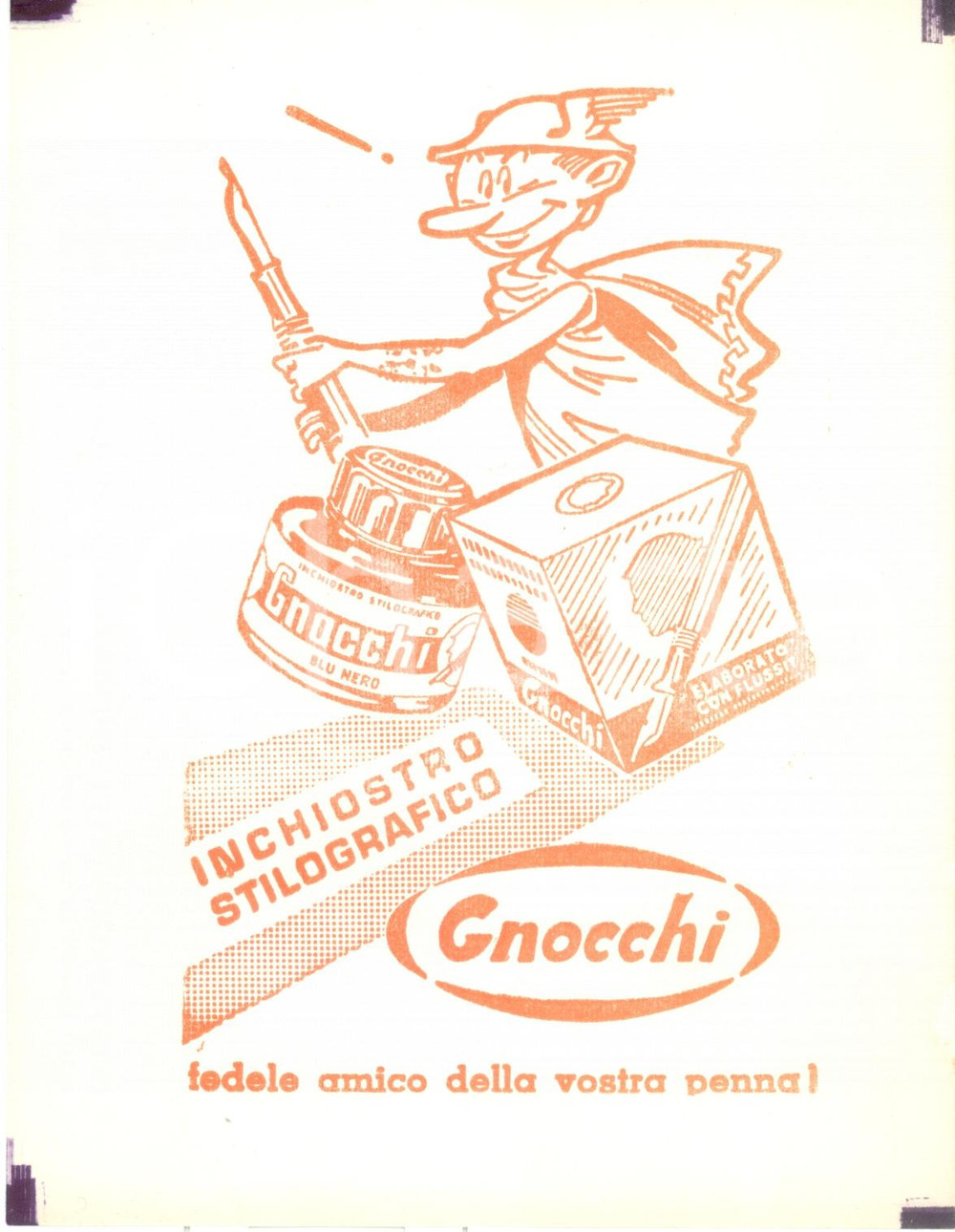 Materiale pubblicitario d’epoca 1965 ca MILANO Inchiostro stilografico GNOCCHI Volantino ILLUSTRATO assorbente 2 1