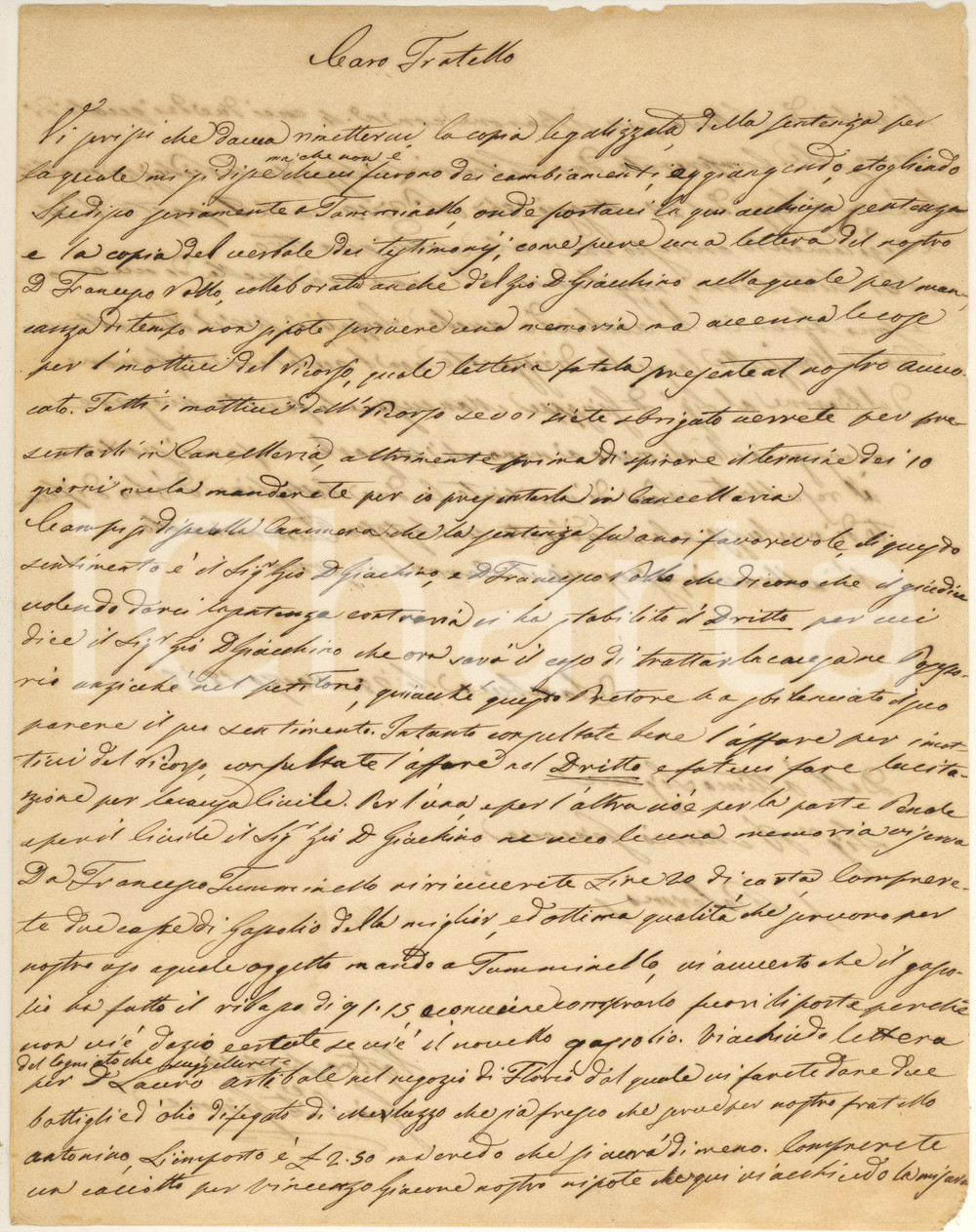 Manoscritto, lettera originale 1868 SAMBUCA AG Lettera Giovan Vito GIACONE barone ODDO  Affari di famiglia 1