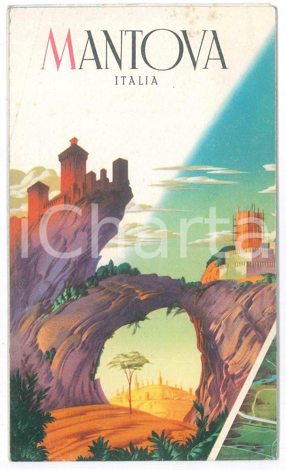 Materiale pubblicitario d’epoca 1950 TURISMO MANTOVA La città dell arte Pieghevole ILLUSTRATO vintage 1
