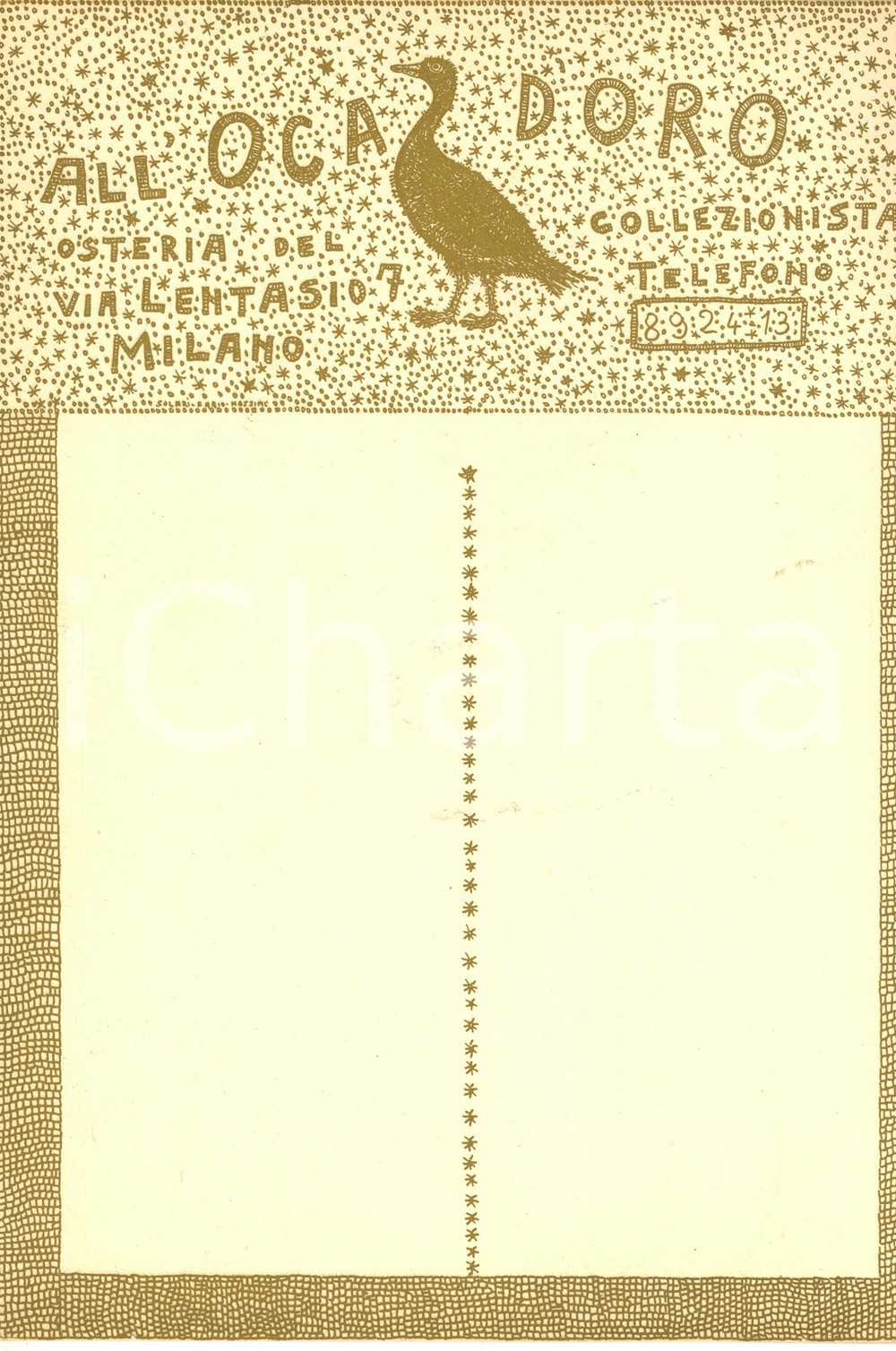 Oggetto da collezione cartaceo 1960 ca MILANO Via Lentasio  Osteria del Collezionista ALL OCA D ORO Base menù 1
