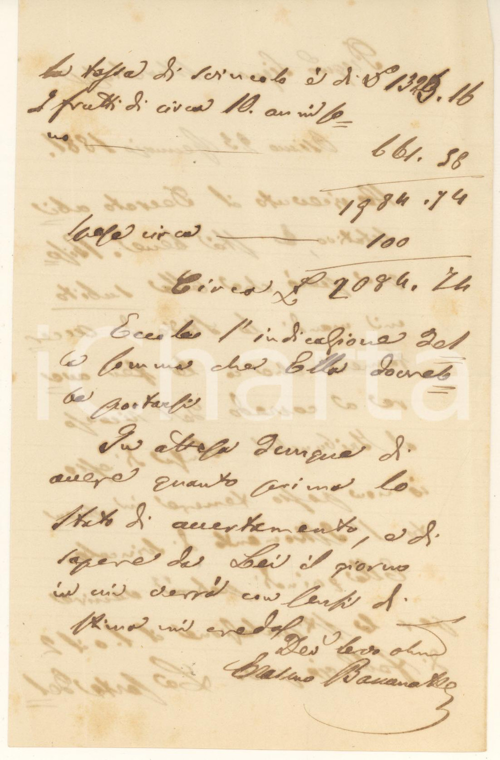 Manoscritto, lettera originale 1881 OSIMO AN Notaio Erasmo BONANOTTE chiede documenti a un cliente 1