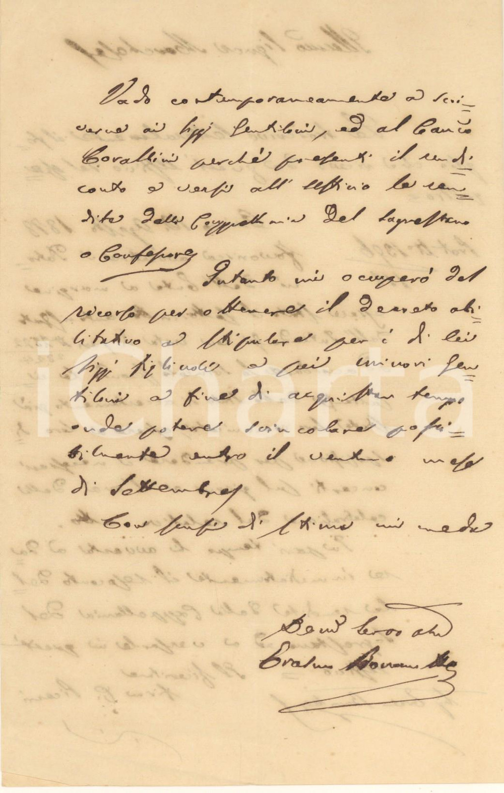 Manoscritto, lettera originale 1878 OSIMO AN Notaio Erasmo BONANOTTE trasmette documenti a un cliente 1