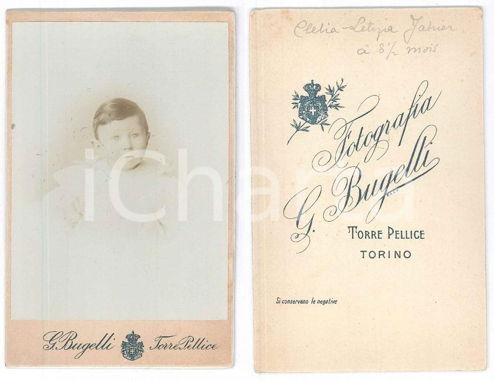 Fotografia d epoca originale 1910 ca TORRE PELLICE Clelia Letizia JAHIER a 8 mesi 1 Foto Giulio BUGELLI 1
