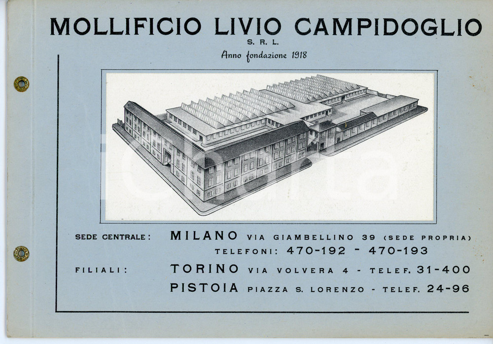 1930 ca MILANO Mollificio Livio CAMPIDOGLIO Catalogo molle Pubblicazione d'epoca. PAGINE: 12CONDIZIONI:FAIR/discreto Lievi macchie in copertinaFORMATO: 23x16 cm originale e autentica 1