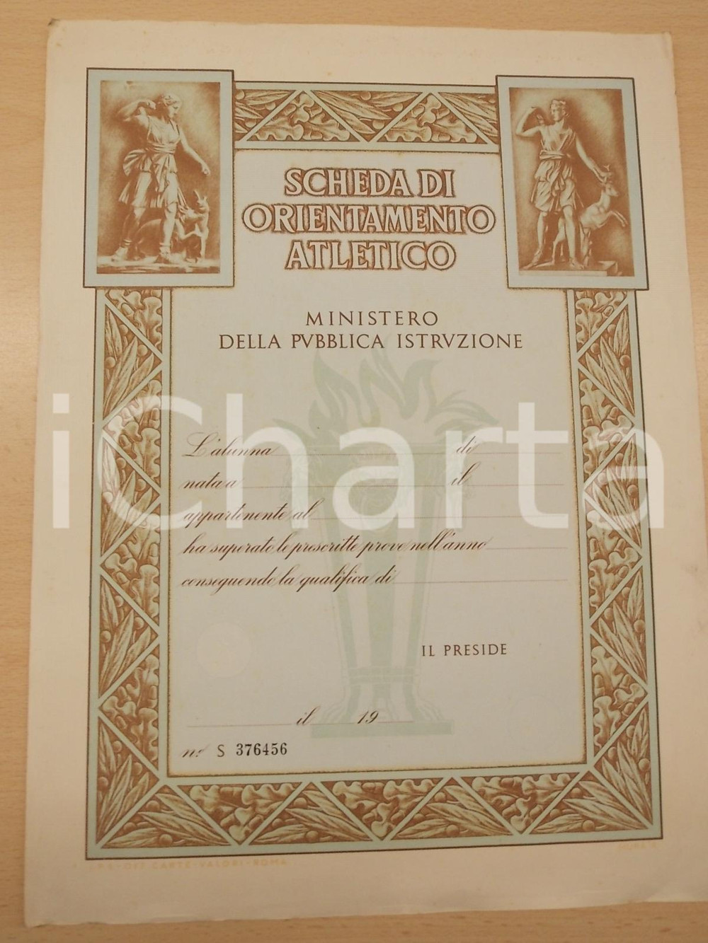 Oggetto da collezione cartaceo 1960 ca MINISTERO PUBBLICA ISTRUZIONE Scheda orientamento atletico 27x36 1