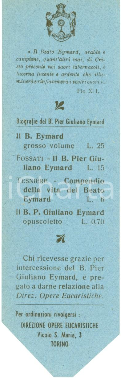 Oggetto da collezione cartaceo 1950 ca TORINO Segnalibro di SAN PIER GIULIANO EYMARD 2 1