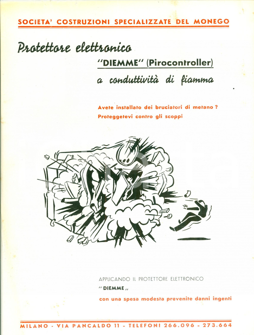 Materiale pubblicitario d’epoca 1950 ca MILANO Via Pancaldo 11 Costruzioni MONEGO Pirocontroller DIEMME Opuscolo 1