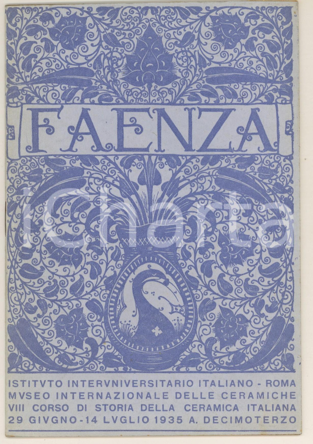 1935 FAENZA VIII Corso di storia della ceramica *Programma 14 pp. Pubblicazione originale d'epoca, contenente programma e informazioni relative al corso, a cura dell'Istituto Interuniversitario Italiano - Museo internazionale delle ceramiche di Faenza.PAGINE: 14 CONDIZIONI:GOOD/buono minima mancanza angolare a una paginaFORMATO: 13x23 cm originale e autentica 1