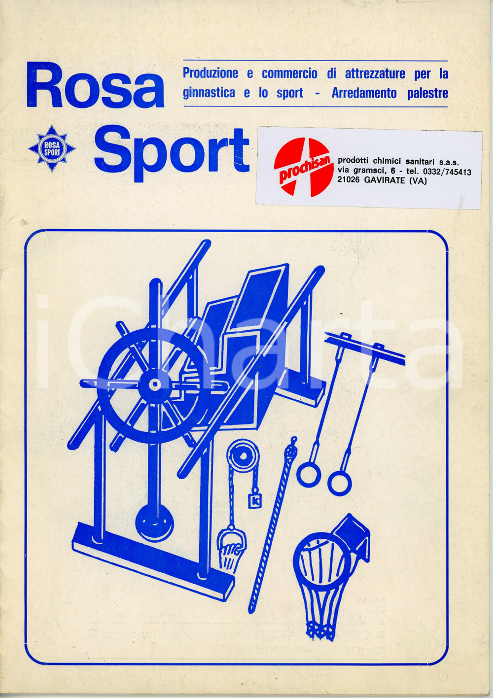 1979 ARCISATE - ROSA SPORT Catalogo attrezzature ginnastica Arredamento palestre Pubblicazione d'epoca.EDITORE: Tipolitografica AGA - Arcisate PAGINE: 22CONDIZIONI:VERY POOR/gravemente danneggiato Piegatura e strappo all'angolo superiore sinistro della quarta di copertina, brunitureFORMATO: 21x30 cm originale e autentica 1